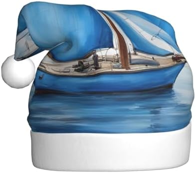 QINZHENG Blue Sailboat Santa Hat Personalized Christmas Headwear