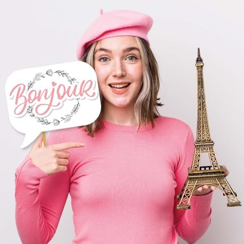 Paris Photo Booth Props 41-Pc Kit with Sign Sticks and Adhesive Pads