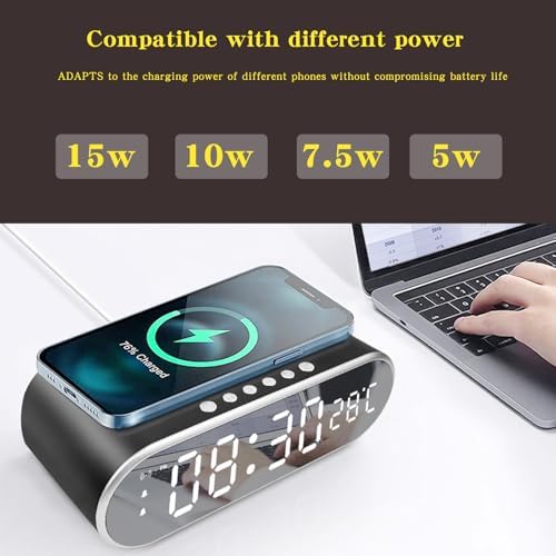 QAOZUOI Smart Wireless Charging Alarm Clock with Temperature Display