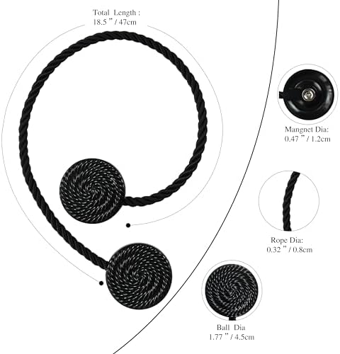 Black Magnetic Curtain Tie Backs 4 Pack