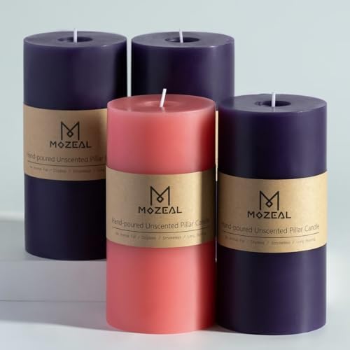 MOZEAL 3 x 6 Unscented Pillar Candles Set of 4
