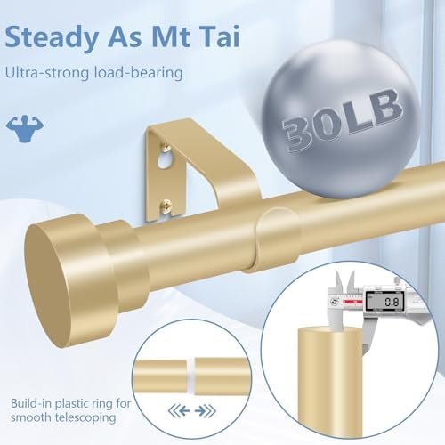 2 Pack Gold Curtain Rods 48-84 Inch 1 Inch Diameter Heavy Duty