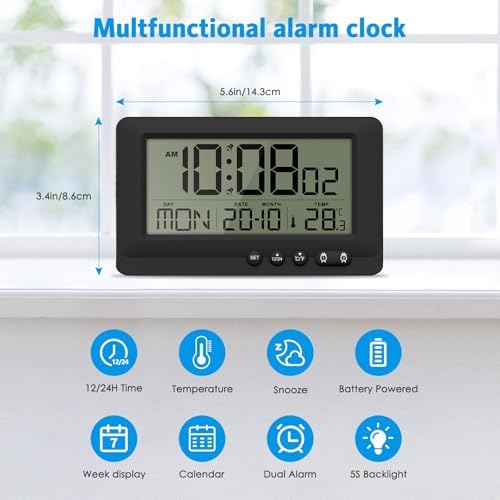 AMIR Travel Alarm Clock with LCD Display and Dual Alarms