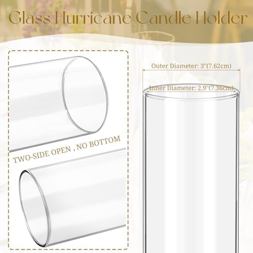 12 Pcs Hurricane Candle Holder Sleeve Clear Glass Cylinder Open Ends