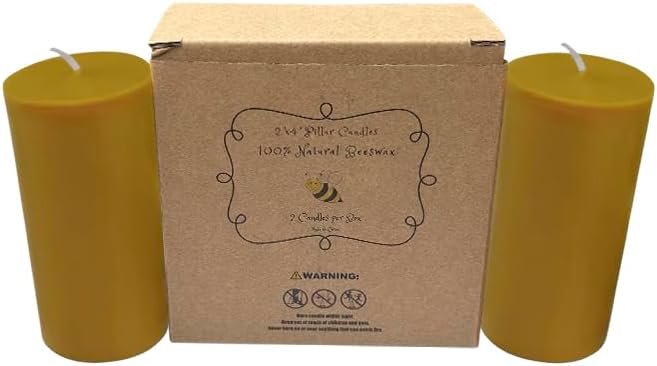 Set of Two 100 Beeswax Pillar Candles 2x4