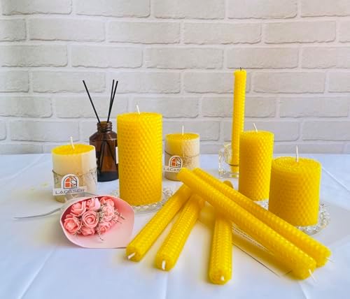 Lacaser Beeswax Pillar Candles Bulk Set of 4