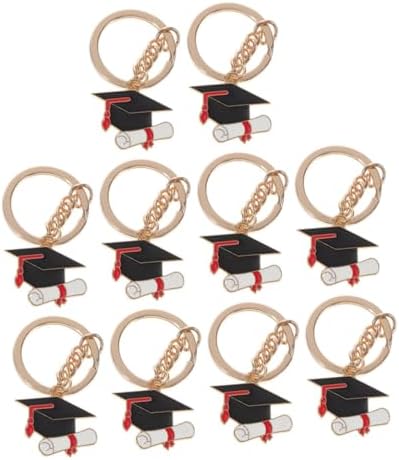 10Pcs Graduation Keychain Charms Metal Cap Keyrings