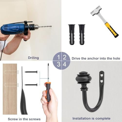 Curtain Holdbacks 4 Pack Black Wall Mounted Hooks