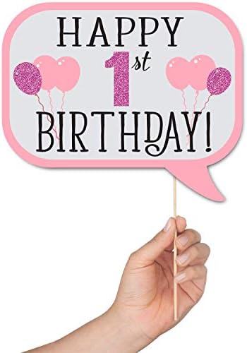 1st Birthday Photo Booth Props - 41 Piece Kit with Sign Sticks Adhesive Pads