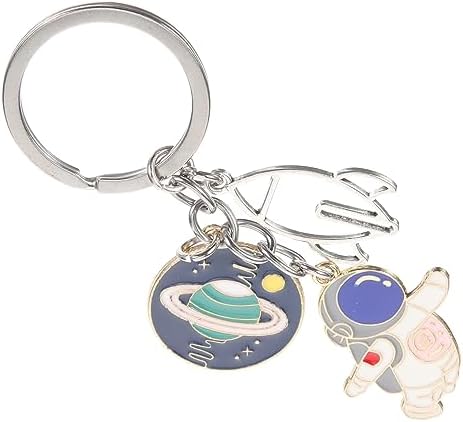 Cartoon Universe Keychain with Astronaut Design for Keys and Backpacks