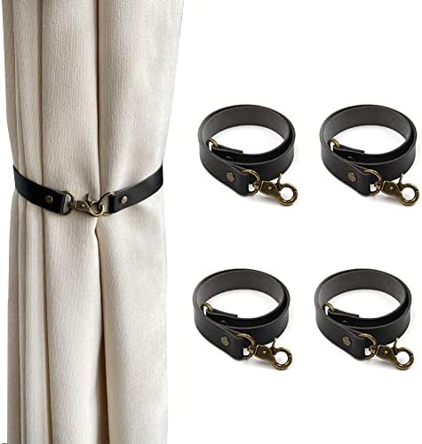 Mewuthede Leather Curtain Tiebacks 4Pcs Black Holdbacks
