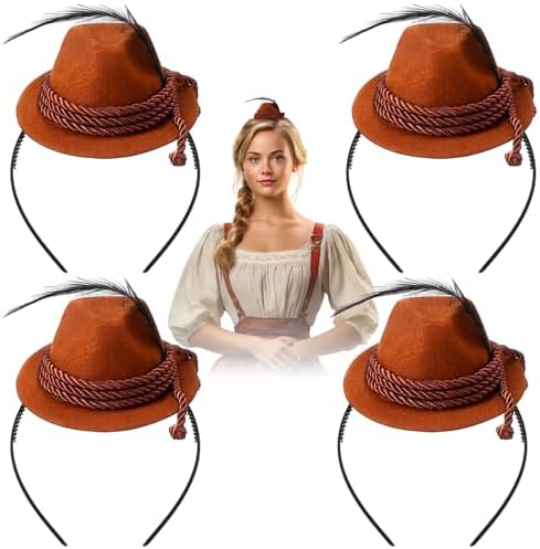 4 Pcs Oktoberfest Headbands with Feathers for Costume Party