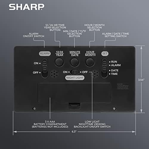 Sharp Alarm Clock with Jumbo 28 Display and Nightlight - Black