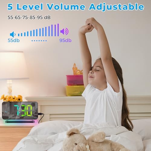 Poeroa Digital Alarm Clock with RGB Night Light and Large Display - Black