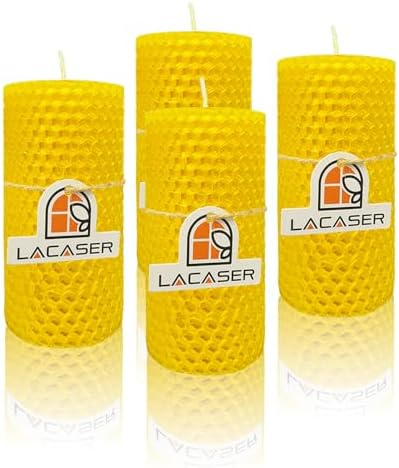 Lacaser Beeswax Pillar Candles Bulk Set of 4