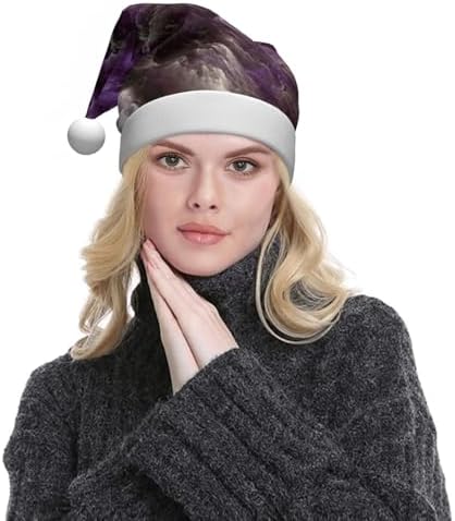 QINZHENG Purple Galaxy Print Santa Hat for Women