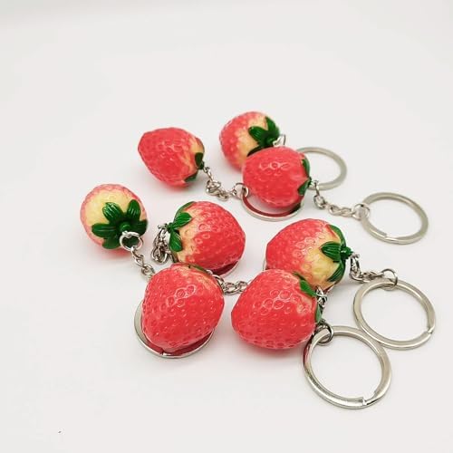 10 Pcs Resin Strawberry Keychain Charms
