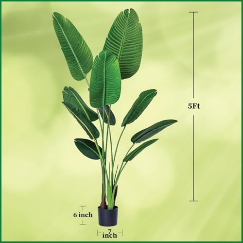 Bagari One 5 Foot Artificial Silk Bird of Paradise Tree Potted Plant