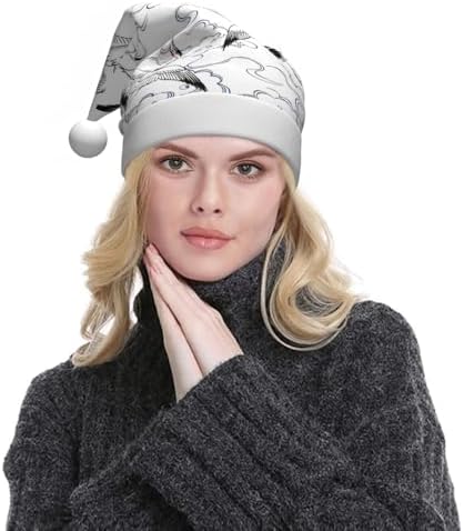 Personalized Santa Hat with Japanese Crane Print for Women