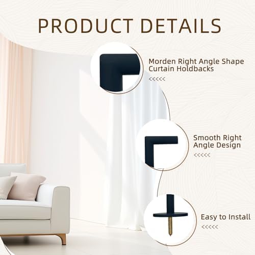 ARNORX L Shaped Curtain Holdbacks Set of 2 Black