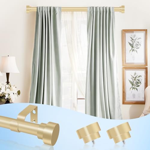 2 Pack Gold Curtain Rods 48-84 Inch 1 Inch Diameter Heavy Duty