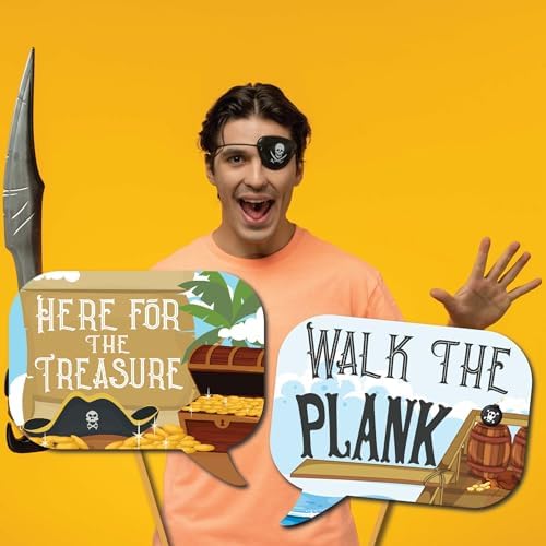Pirate Photo Booth Props - 41pc Kit with Sign Sticks and Adhesive Pads