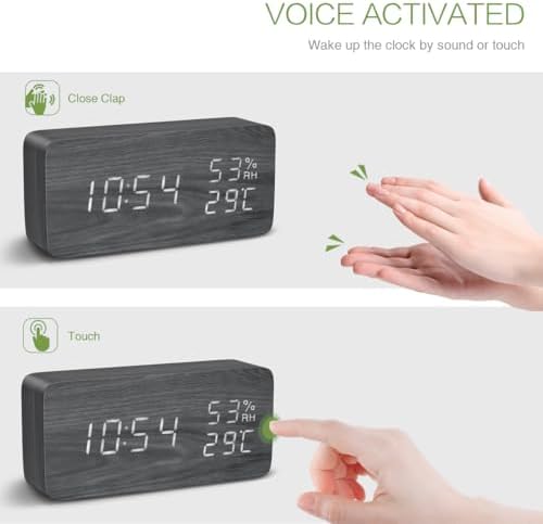 KeeKit Digital Wooden Alarm Clock with Voice Control