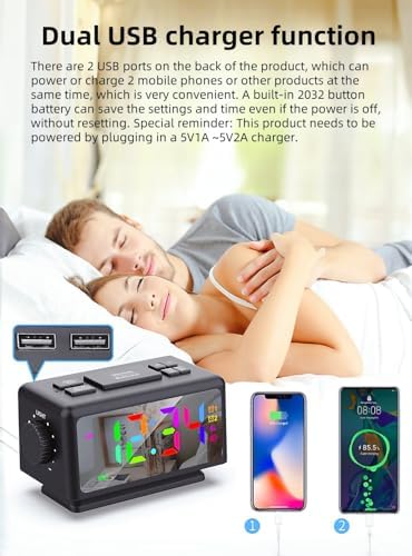 YHFITN Large Screen RGB Alarm Clock with 2 Alarms