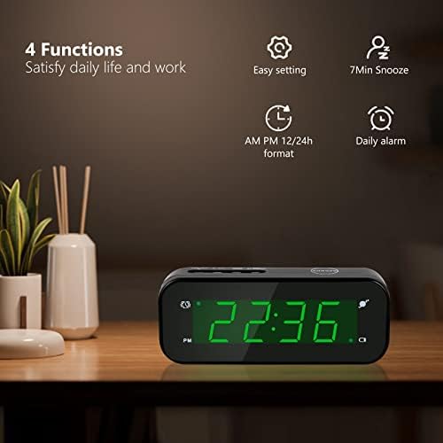 Small Digital Travel Alarm Clock with Snooze and Adjustable Brightness