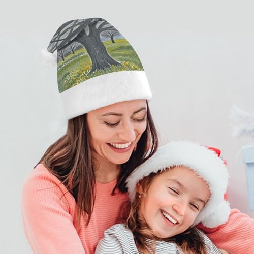 Santa Hat with Gray Tree Christmas Party Headwear