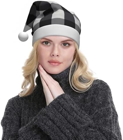 Personalized Santa Hat Black White Plaid Velvet Christmas Gift for Women