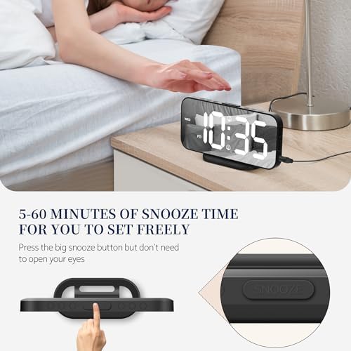 SMOUPING Digital Alarm Clock with USB Ports and Mirror Display