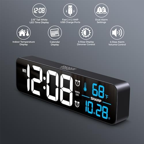 Sharp Digital Alarm Clock with Temperature Display