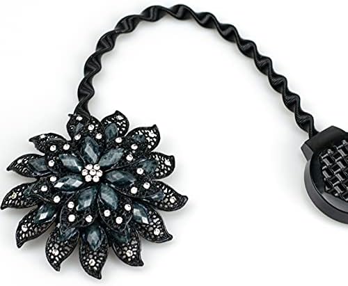 2PCS Magnetic Curtain Holdbacks with Crystal Flower Design Black