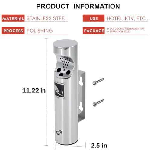 Wall Mounted Outdoor Stainless Steel Cigarette Butt Receptacle