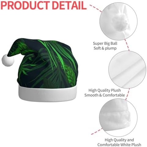 QinZheng Green Tropical Plant Print Santa Hat for Women Adult