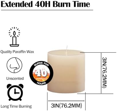 NICOLEKAY Pillar Candles Set of 6 Unscented Dripless 3x3 Ivory
