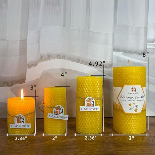 Lacaser Beeswax Pillar Candles Bulk Set of 4
