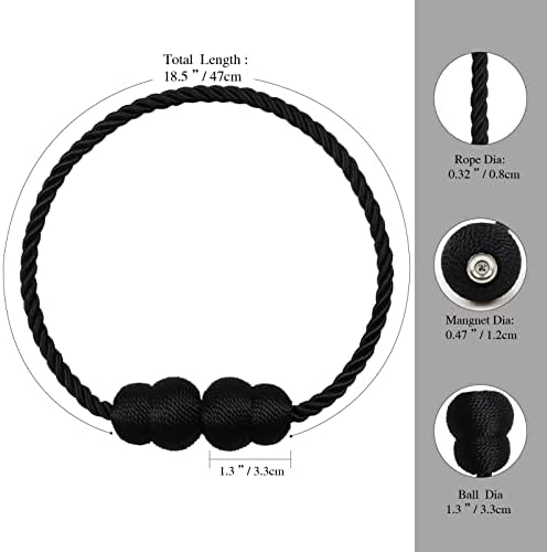 Magnetic Curtain Tiebacks 4 Pack Black Elegant Holders for Curtains
