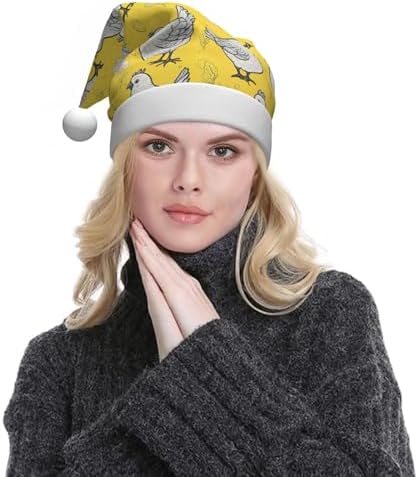 QINZHENG Yellow Chicken Print Santa Hat for Women