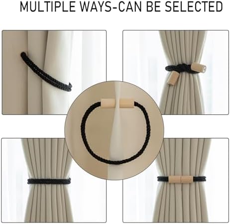 Contoeey Magnetic Boho Curtain Holders 2 Pack Black