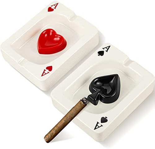 Amylove 2 Pcs Cool Ceramic Ashtray Set with Poker Design