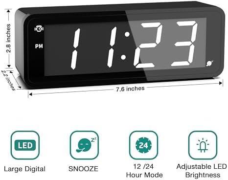 KWANWA LED Alarm Clock with Snooze and Brightness Control