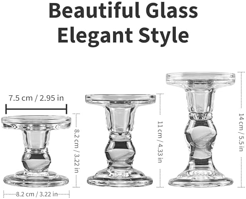 YAKii Clear Glass Candle Holder Set of 3