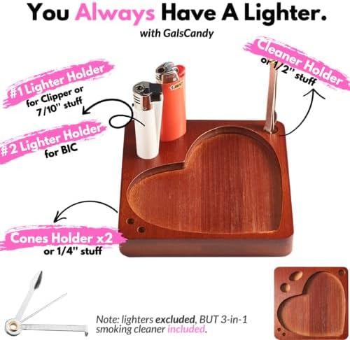 Cute Pink Heart Ceramic Ashtray with Lighter Holder