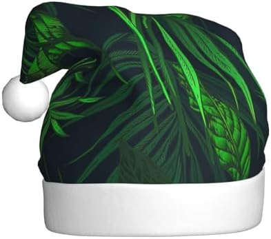 QinZheng Green Tropical Plant Print Santa Hat for Women Adult