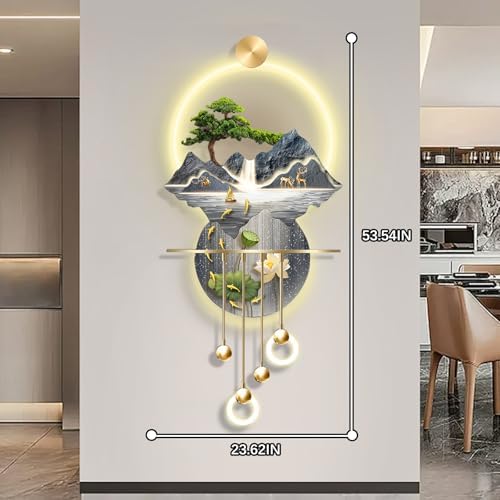 Blue 2D 3D Wall Art Decor with Metal Ball Pendant