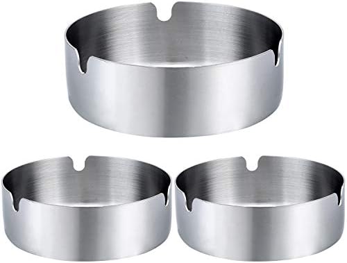 Pack of 3 Round Stainless Steel Cigar Ashtrays for Home Use