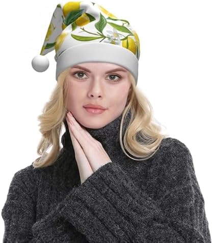 QINZHENG Personalized Santa Hat with Fresh Tropical Lemons Print
