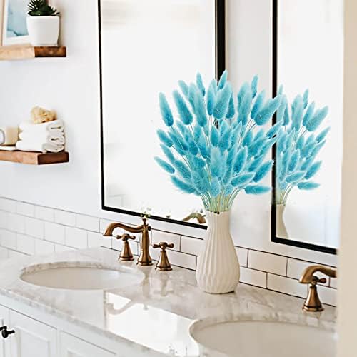 17 Natural Bunny Tails Dried Flowers 120 Pcs Teal Blue